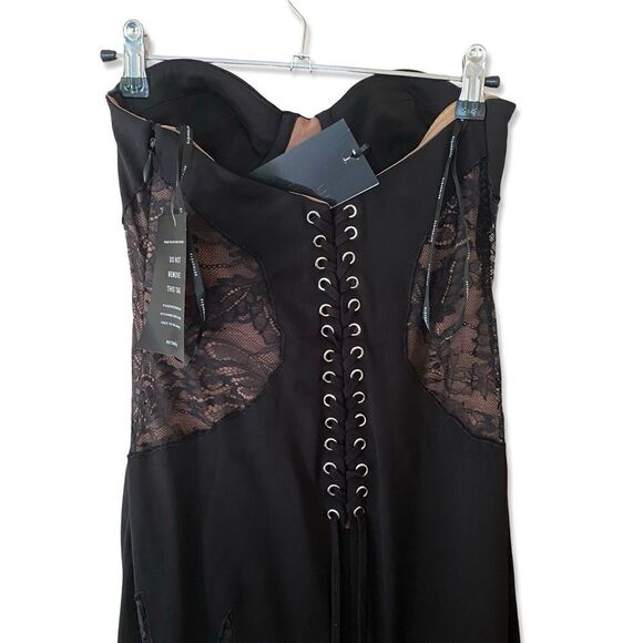 Retrofete Evangeline Dress black corset lace up maxi high slit gown bustier XS - Picture 4 of 16